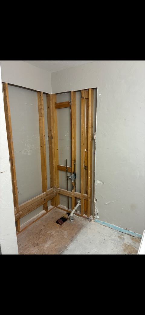 Bathroom taken down to the studs during demo and rebuild